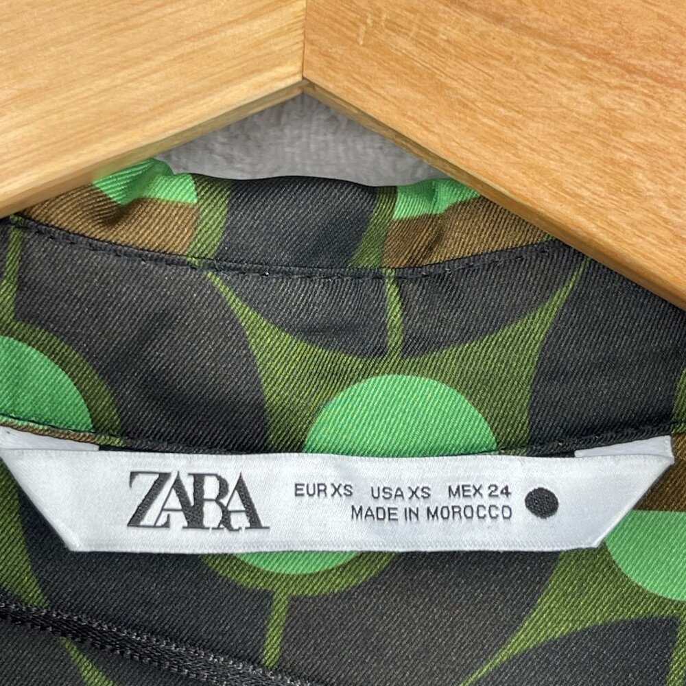 Zara Retro Printed Twill Wrap Shirt Midi Dress Disco Long Sleeve - Picture 9 of 15